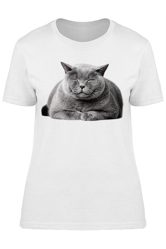 Smiling Cat Laid Down T-Shirt Women -Image by Shutterstock, Female Medium