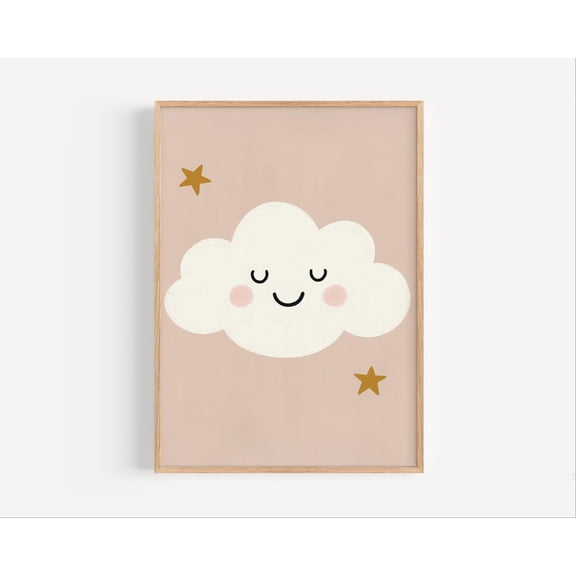 Smiling Cloud Nursery Poster: Pastel Sky, Baby Room Decor, Unframed Poster Size 8x12