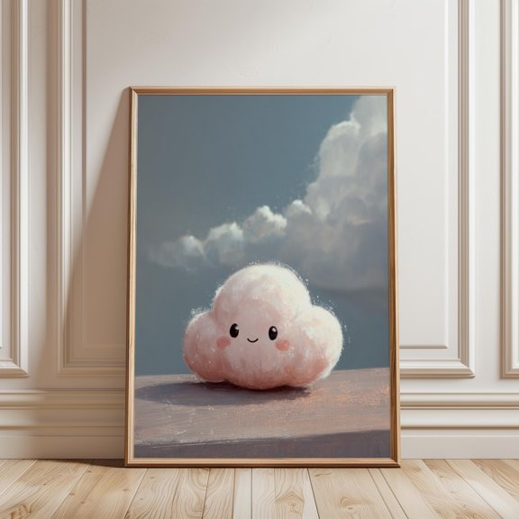 Smiling Cloud Nursery Wall Art Kawaii Pastel Sky Character Print Home Decor Office Wall Art
