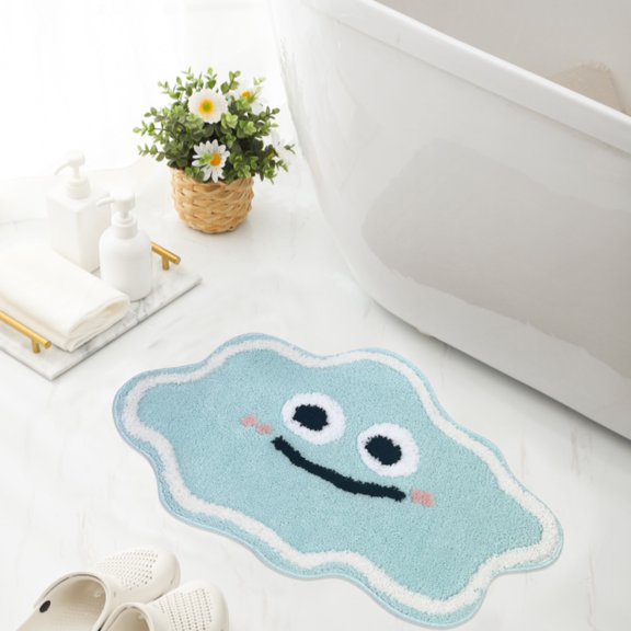 Smiling Cloud Shape Bathroom Anti-Slip Mat Super Absorbent Soft Tufted Foot Mat for Shower Room Toilet Bedroom Easy Care Machine Washable