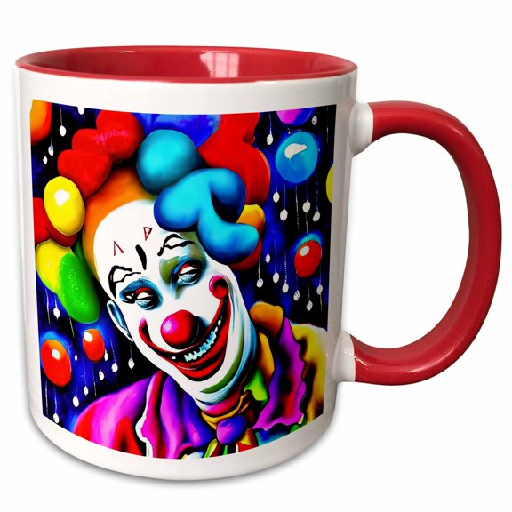 3drose, Smiling Clown with Red Nose. Colorful Toy Balloons Around. Funny Gift, 15oz Two-tone Red Mug