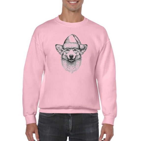 Smiling Corgi W Santa Hat Sweatshirt Men -Image by Shutterstock, Male Large