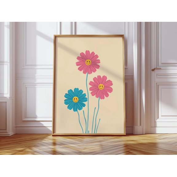 Smiling Daisy Retro Floral Living Room Poster Unframed Paper Print