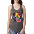 thumbnail image 1 of Smiling Dog | Colorful Neon Golden Retreiver | Dean Russo Art Animal Lover Ladies Racerback Tank Top, Dark Grey, Small, 1 of 6