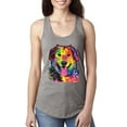 thumbnail image 1 of Smiling Dog | Colorful Neon Golden Retreiver | Dean Russo Art Animal Lover Ladies Racerback Tank Top, Heather Grey, Small, 1 of 6