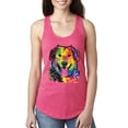 thumbnail image 1 of Smiling Dog | Colorful Neon Golden Retreiver | Dean Russo Art Animal Lover Ladies Racerback Tank Top, Hot Pink, Small, 1 of 6