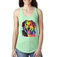 thumbnail image 1 of Smiling Dog | Colorful Neon Golden Retreiver | Dean Russo Art Animal Lover Ladies Racerback Tank Top, Mint, Small, 1 of 6