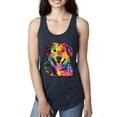 thumbnail image 1 of Smiling Dog | Colorful Neon Golden Retreiver | Dean Russo Art Animal Lover Ladies Racerback Tank Top, Navy, Large, 1 of 6