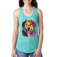 thumbnail image 1 of Smiling Dog | Colorful Neon Golden Retreiver | Dean Russo Art Animal Lover Ladies Racerback Tank Top, Tahiti Blue, X-Large, 1 of 6