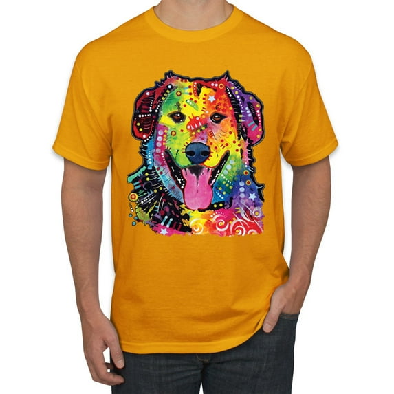 Smiling Dog | Colorful Neon Golden Retreiver | Dean Russo Art Animal Lover Men's T-Shirt, Gold, Small