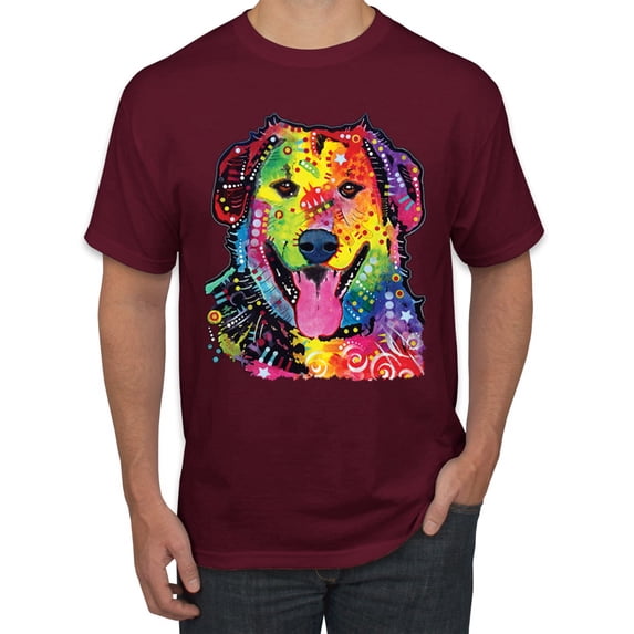 Smiling Dog | Colorful Neon Golden Retreiver | Dean Russo Art Animal Lover Men's T-Shirt, Maroon, 4X-Large