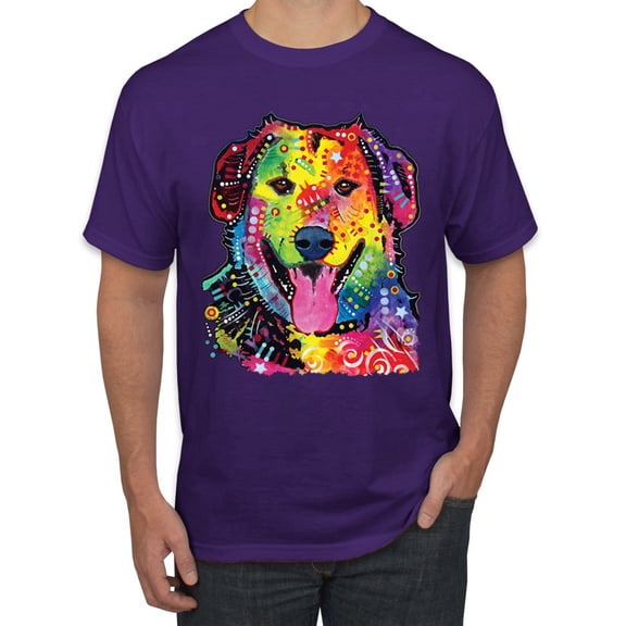 Smiling Dog | Colorful Neon Golden Retreiver | Dean Russo Art Animal Lover Men's T-Shirt, Purple, 5X-Large