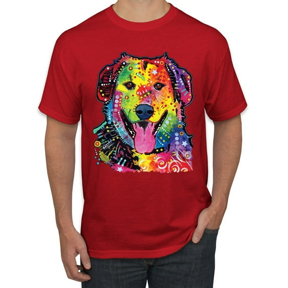 Smiling Dog | Colorful Neon Golden Retreiver | Dean Russo Art Animal Lover Men's T-Shirt, Red, 3X-Large