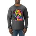 thumbnail image 1 of Smiling Dog | Colorful Neon Golden Retreiver | Dean Russo Art Animal Lover Mens Long Sleeve Shirt, Heather Black, Small, 1 of 6