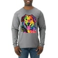 thumbnail image 1 of Smiling Dog | Colorful Neon Golden Retreiver | Dean Russo Art Animal Lover Mens Long Sleeve Shirt, Heather Grey, Medium, 1 of 6