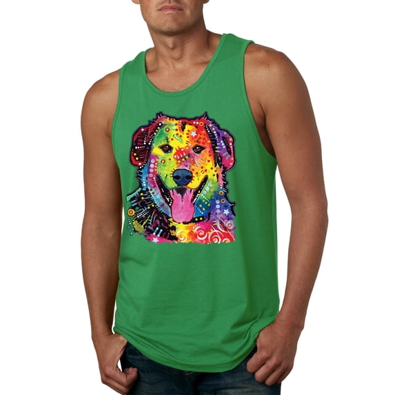 Smiling Dog | Colorful Neon Golden Retreiver | Dean Russo Art Animal Lover Mens Tank Top, Kelly, Small