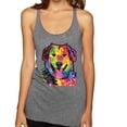 thumbnail image 1 of Smiling Dog | Colorful Neon Golden Retreiver | Dean Russo Art Animal Lover Tri-Blend Racerback Tank Top, Premium Heather, Small, 1 of 6