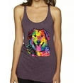 thumbnail image 1 of Smiling Dog | Colorful Neon Golden Retreiver | Dean Russo Art Animal Lover Tri-Blend Racerback Tank Top, Purple Vintage, X-Large, 1 of 1