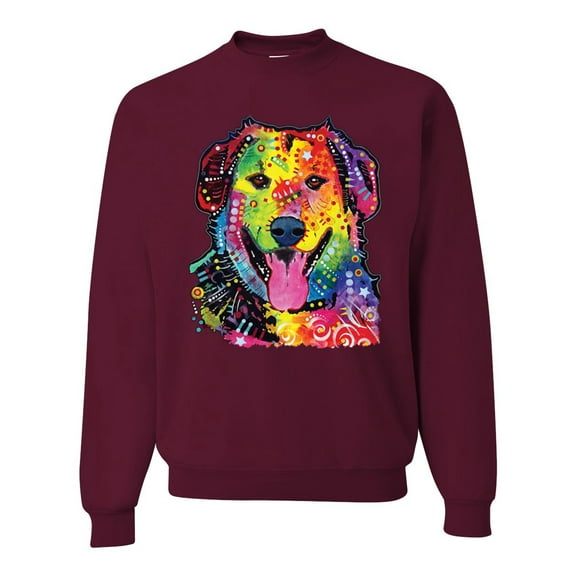 Smiling Dog | Colorful Neon Golden Retreiver | Dean Russo Art Animal Lover Unisex Crewneck Sweatshirt, Maroon, X-Large