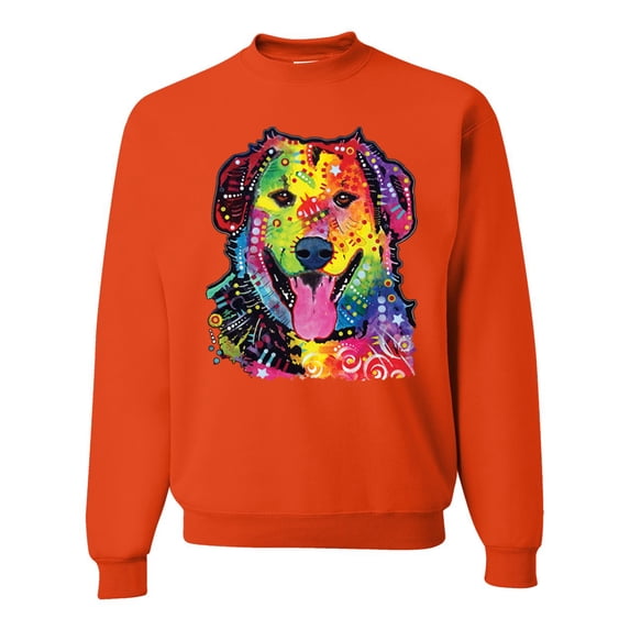 Smiling Dog | Colorful Neon Golden Retreiver | Dean Russo Art Animal Lover Unisex Crewneck Sweatshirt, Orange, Small