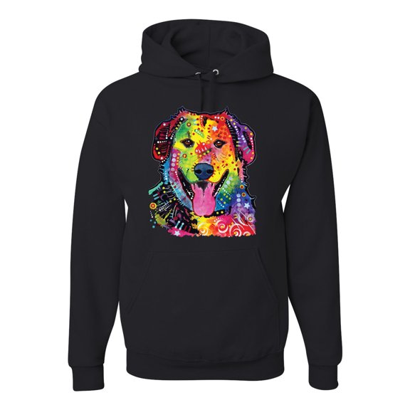 Smiling Dog | Colorful Neon Golden Retreiver | Dean Russo Art Animal Lover Unisex Hoodie Sweatshirt, Black, Large