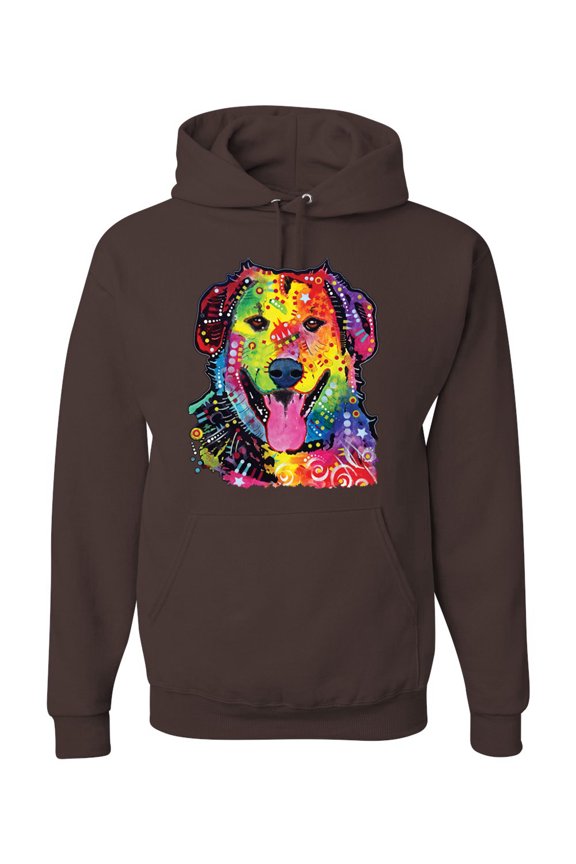 Smiling Dog | Colorful Neon Golden Retreiver | Dean Russo Art Animal Lover Unisex Hoodie Sweatshirt, Brown, Medium