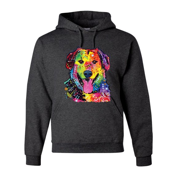 Smiling Dog | Colorful Neon Golden Retreiver | Dean Russo Art Animal Lover Unisex Hoodie Sweatshirt, Heather Black, XX-Large