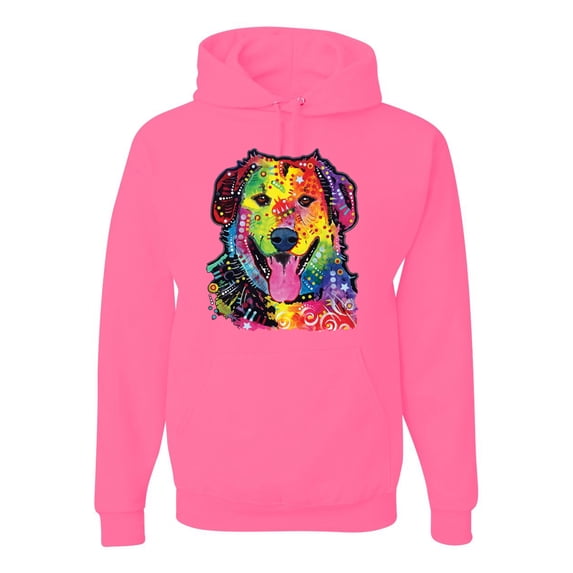 Smiling Dog | Colorful Neon Golden Retreiver | Dean Russo Art Animal Lover Unisex Hoodie Sweatshirt, Neon Pink, 3X-Large