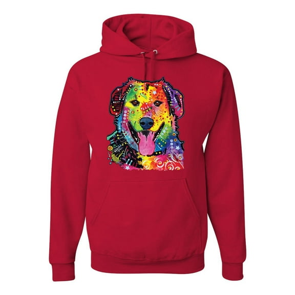 Smiling Dog | Colorful Neon Golden Retreiver | Dean Russo Art Animal Lover Unisex Hoodie Sweatshirt, Red, 3X-Large