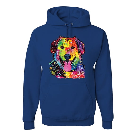 Smiling Dog | Colorful Neon Golden Retreiver | Dean Russo Art Animal Lover Unisex Hoodie Sweatshirt, Royal, Medium