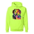 thumbnail image 1 of Smiling Dog | Colorful Neon Golden Retreiver | Dean Russo Art Animal Lover Unisex Hoodie Sweatshirt, Safety Green, 3X-Large, 1 of 6