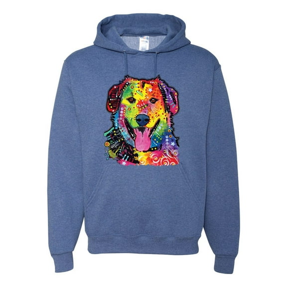 Smiling Dog | Colorful Neon Golden Retreiver | Dean Russo Art Animal Lover Unisex Hoodie Sweatshirt, Vintage Heather Blue, XX-Large