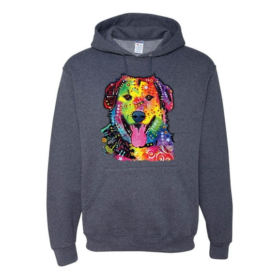 Smiling Dog | Colorful Neon Golden Retreiver | Dean Russo Art Animal Lover Unisex Hoodie Sweatshirt, Vintage Heather Navy, XX-Large