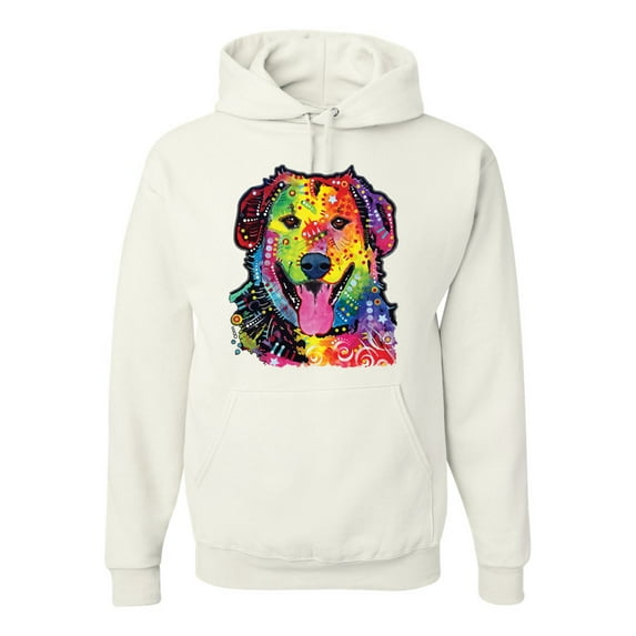 Smiling Dog | Colorful Neon Golden Retreiver | Dean Russo Art Animal Lover Unisex Hoodie Sweatshirt, White, X-Large