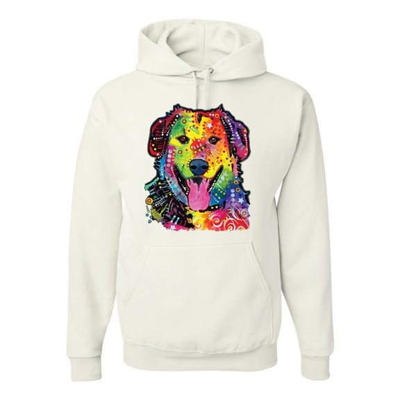 Smiling Dog | Colorful Neon Golden Retreiver | Dean Russo Art Animal Lover Unisex Hoodie Sweatshirt, White, XX-Large