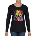 thumbnail image 1 of Smiling Dog | Colorful Neon Golden Retreiver | Dean Russo Art Animal Lover Womens Long Sleeve T-Shirt, Black, Large, 1 of 6