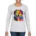 thumbnail image 1 of Smiling Dog | Colorful Neon Golden Retreiver | Dean Russo Art Animal Lover Womens Long Sleeve T-Shirt, White, Large, 1 of 6