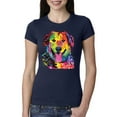 thumbnail image 1 of Smiling Dog | Colorful Neon Golden Retreiver | Dean Russo Art Animal Lover Womens Slim Fit Junior Tee, Navy, XX-Large, 1 of 6