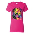 thumbnail image 1 of Smiling Dog | Colorful Neon Golden Retreiver | Dean Russo Art Animal Lover Womens T-Shirt, Fuschia, Large, 1 of 6