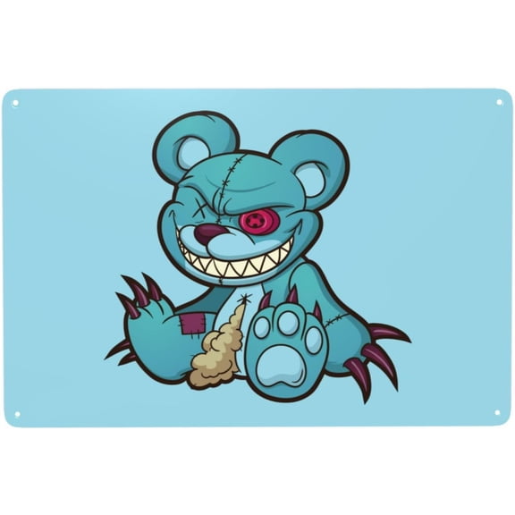 Smiling Evil Teddy Bear Tin Signs 8x12 Inch Funny Vintage Metal Sign Man Cave Decor Garage Wall Decor
