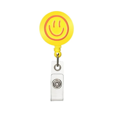 Smiling Face Badge Holder Retractable Badge Holder with Metal Belt Clip ABS Badge Holder Keychain Accessory For Office