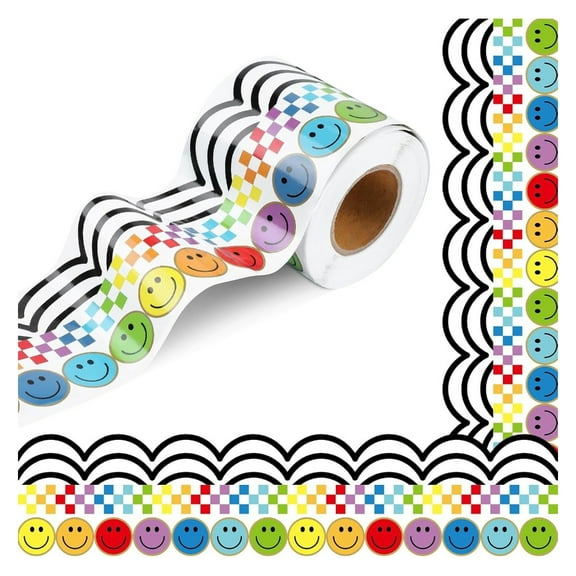Smiling Face Border Trim Wall Sticker 32.8ft Long Bulletin Board Border Sticker for Chalkboard Notice Board Decoration