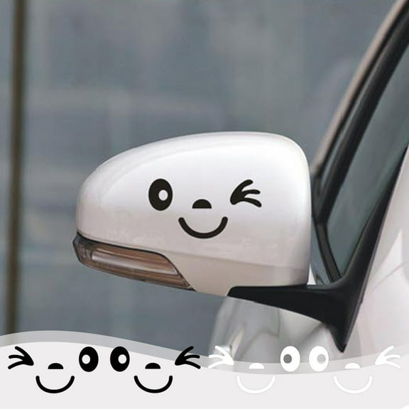 Smiling Face Car Body Sticker | Rearview Mirror Decal | Personalized Waterproof Automotive Decoration | Protective Decals for Scratches & | Black/White | 4.72"x2.36" | 2 Pack