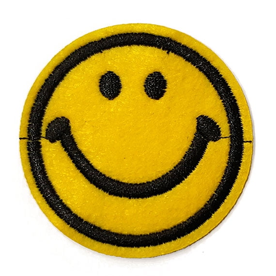 Smiling Face Emoji Embroidered Iron-On Applique Patch, Embroidery