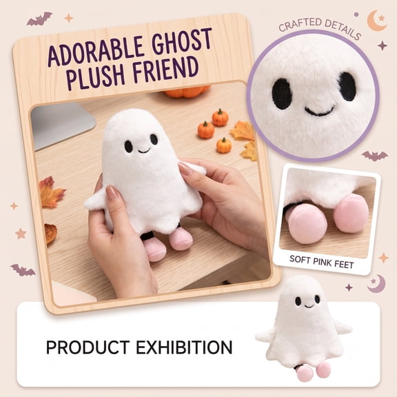 Smiling Face Halloween Stuffed Plush Doll, High-Elastic PP Cotton Filled Cute Doll for Kids Home Decoration