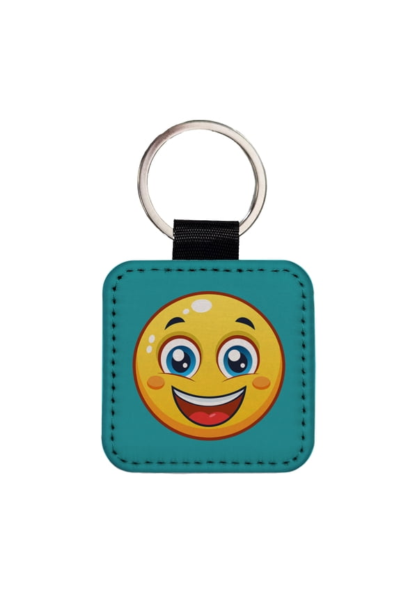 Smiling Face Happy Faux Leather Square Keychain