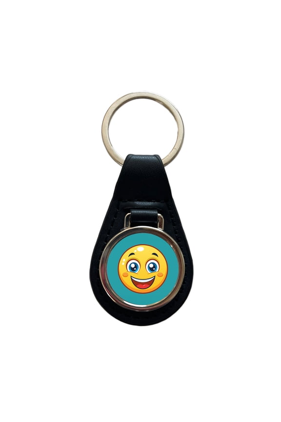 Smiling Face Happy Metal Black Leather Keychain