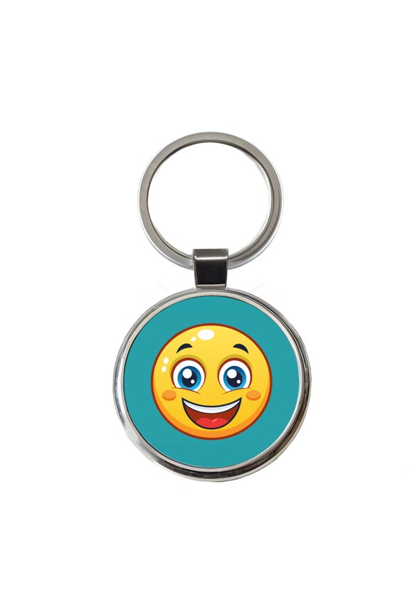 Smiling Face Happy Metal Round Keychain