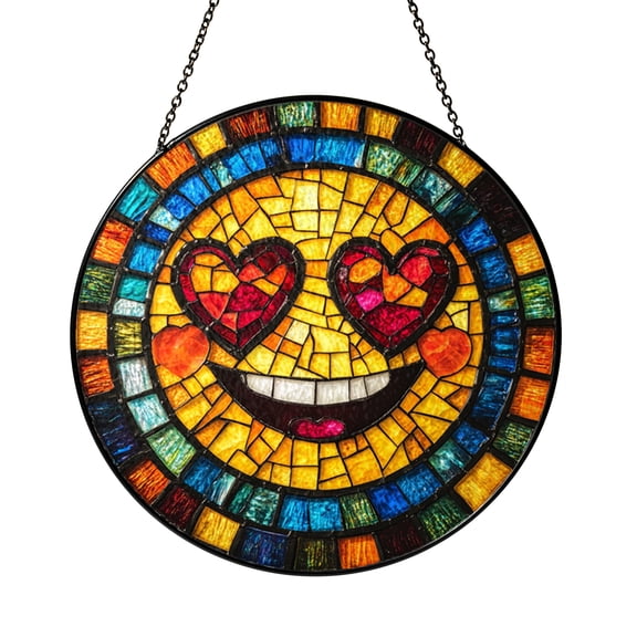 Smiling Face Icon Glass Style Suncatcher – Mosaic Window Decor
