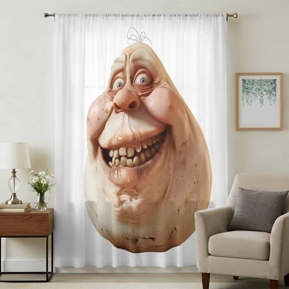 Smiling Face Sheer Curtains 45 Inches Long, Cartoon Chic Human Minimalism Funny Light Filering Curtains, Breathable Simi Curtain Privacy Drapes for Kitchen Bathroom Lightweight Small Window Treatment